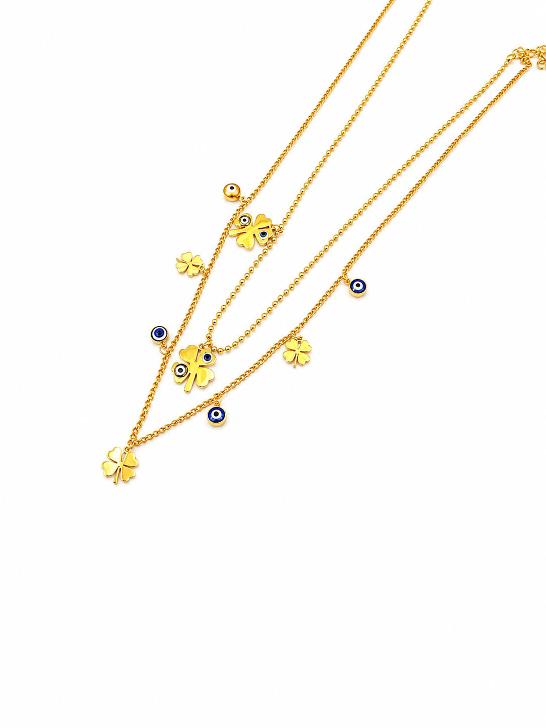 Lucky Clover & Evil Eye Layered Necklace