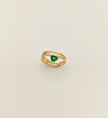 Gold Ring with Heart-Shaped Green Stone