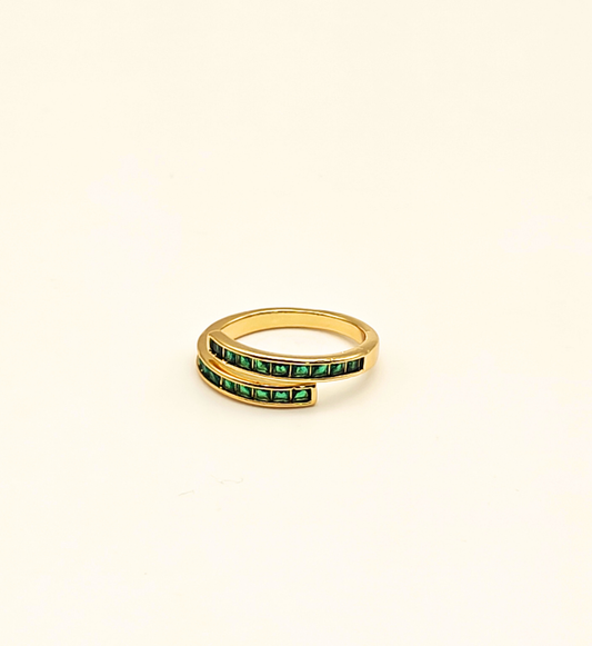 Gold Double Band with Emerald Square Stones