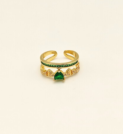 Gold Heart-Shaped Emerald and Green Stone Ring