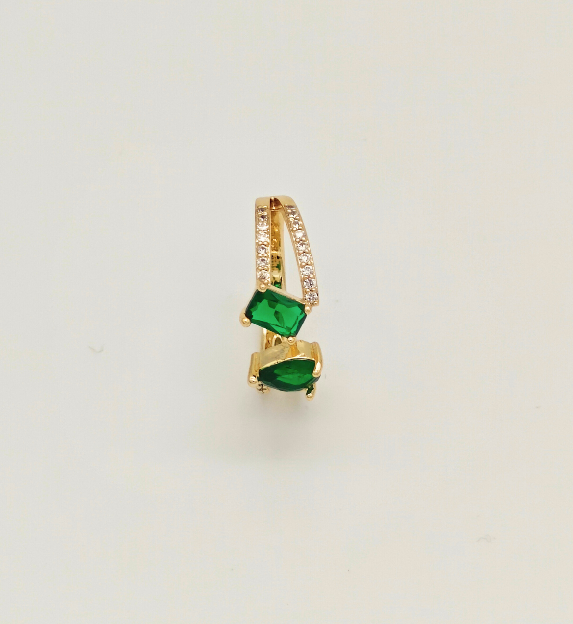 Gold Split Band Ring with Dual Green Stones