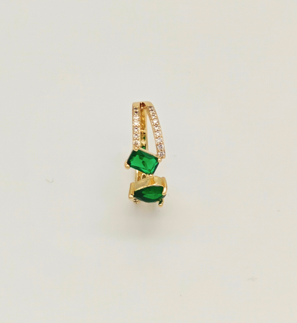 Gold Split Band Ring with Dual Green Stones