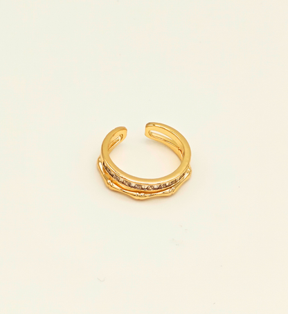Gold Twisted Design Ring with Clear Stones