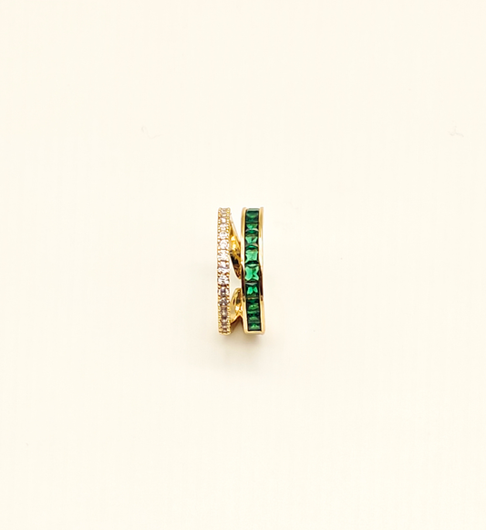 Gold Layered Cuff Ring with Green and Clear Stones