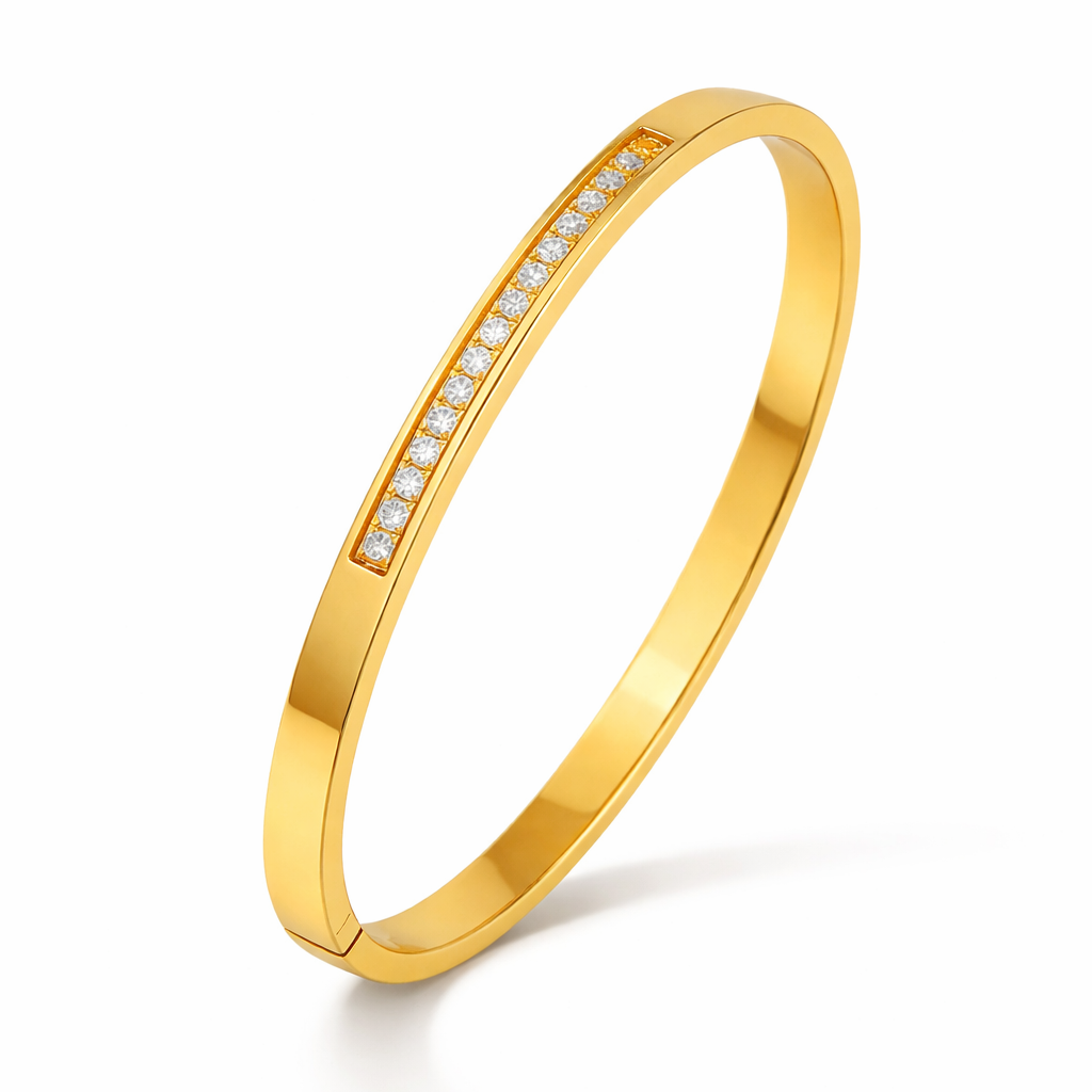 Sleek Gold Bangle with Crystal Accents