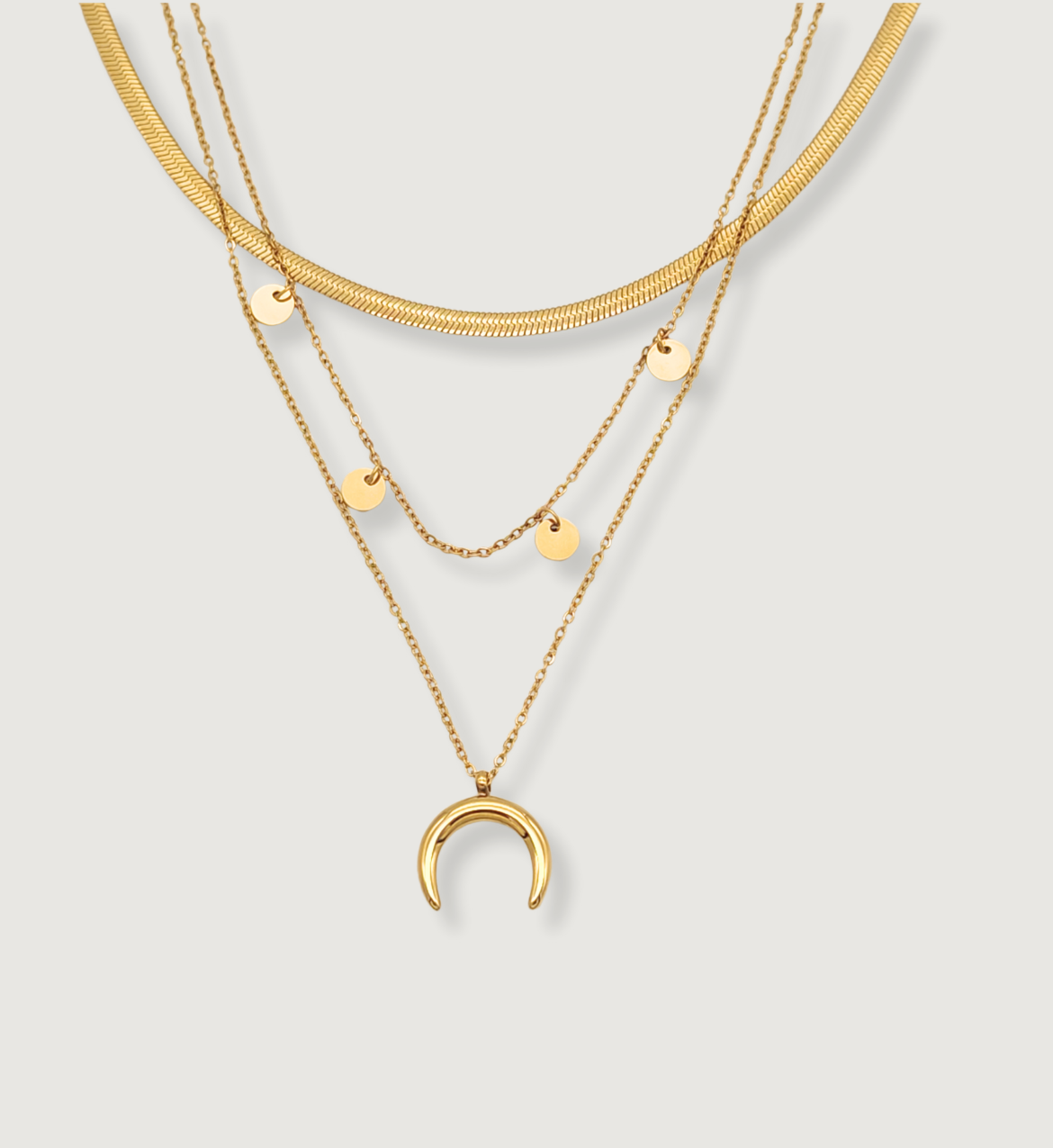 Moon and Disc Layered Necklace