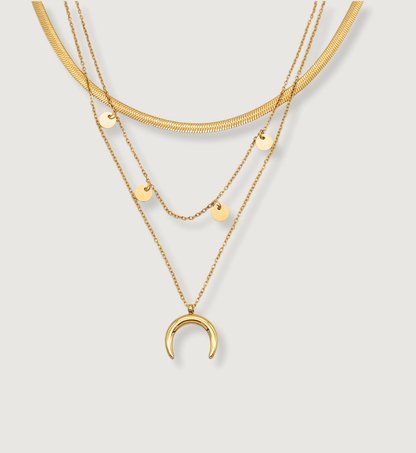 Moon and Disc Layered Necklace