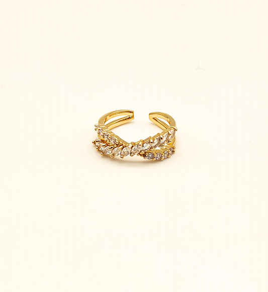 Gold Leaf and Stone Cuff Ring