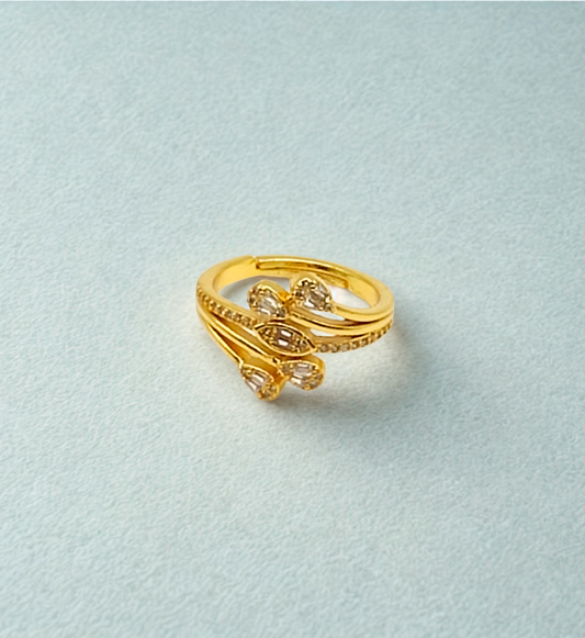 Gold Floral Design Ring with Mixed Stones