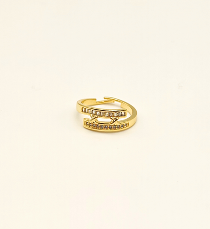 Gold Crossover Ring with Clear Stones