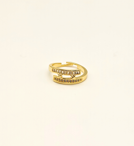Gold Crossover Ring with Clear Stones