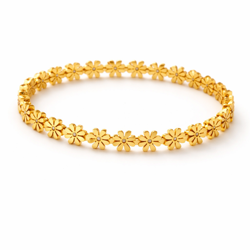Gold Floral Stone Bangle