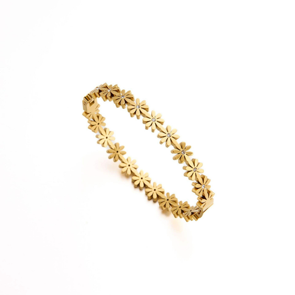 Gold Floral Stone Bangle