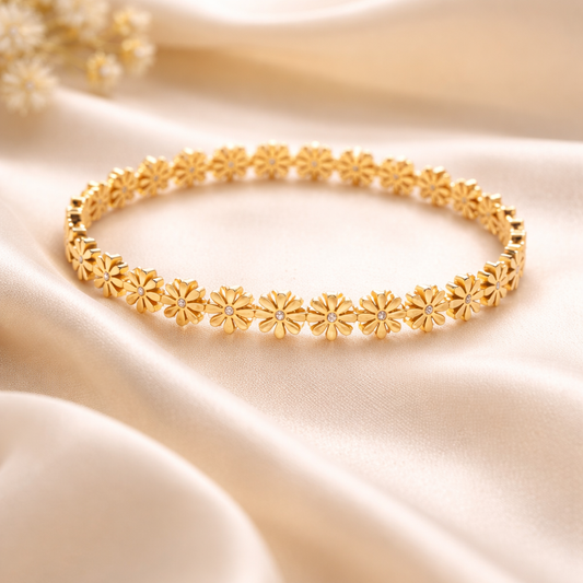 Gold Floral Stone Bangle