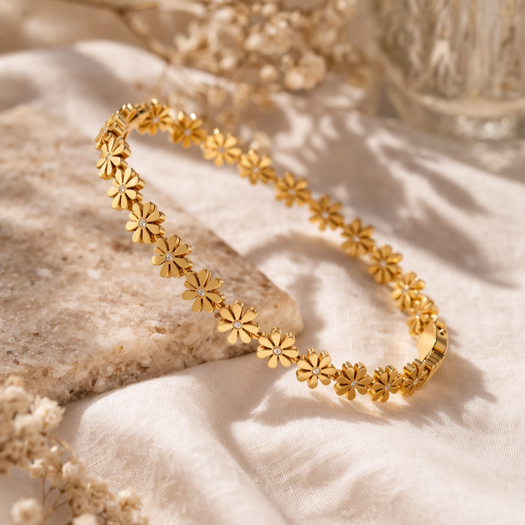 Gold Floral Stone Bangle