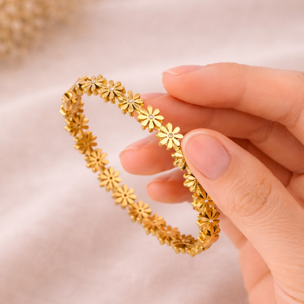 Gold Floral Stone Bangle