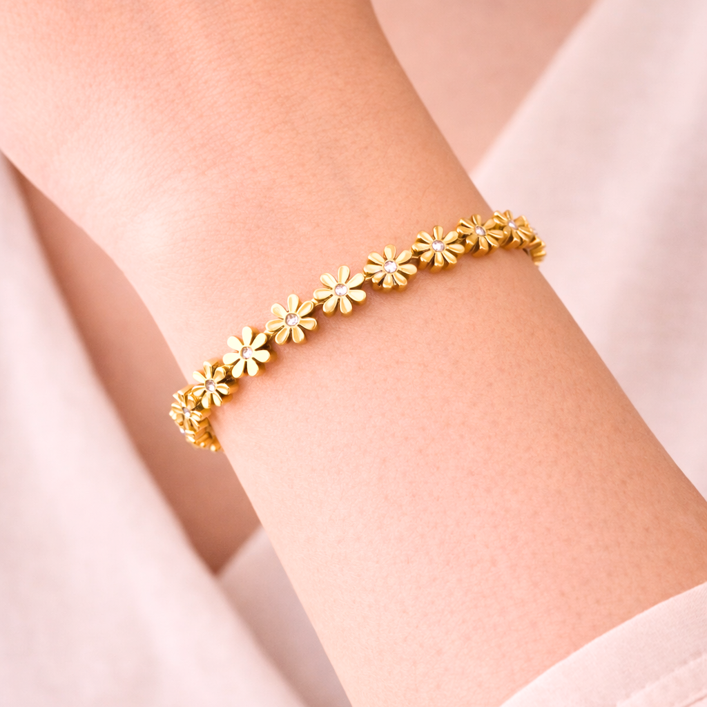 Gold Floral Stone Bangle
