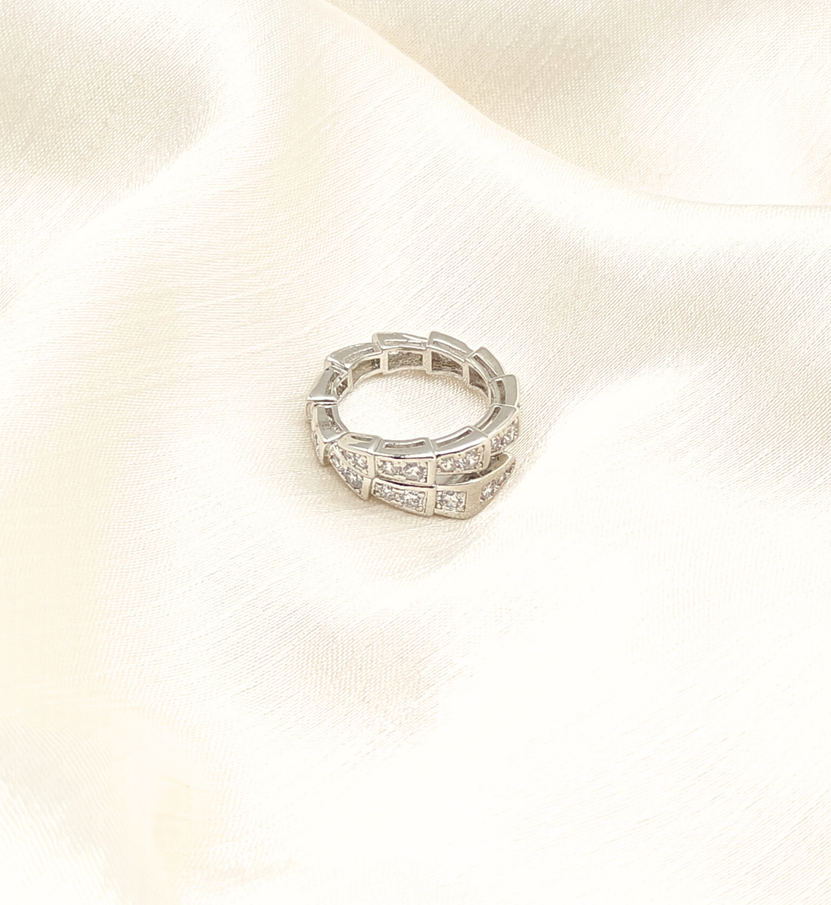 Silver Geometric Crystal Band Ring