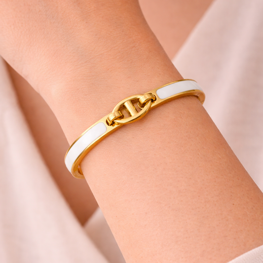 Gold & White Enamel Bangle