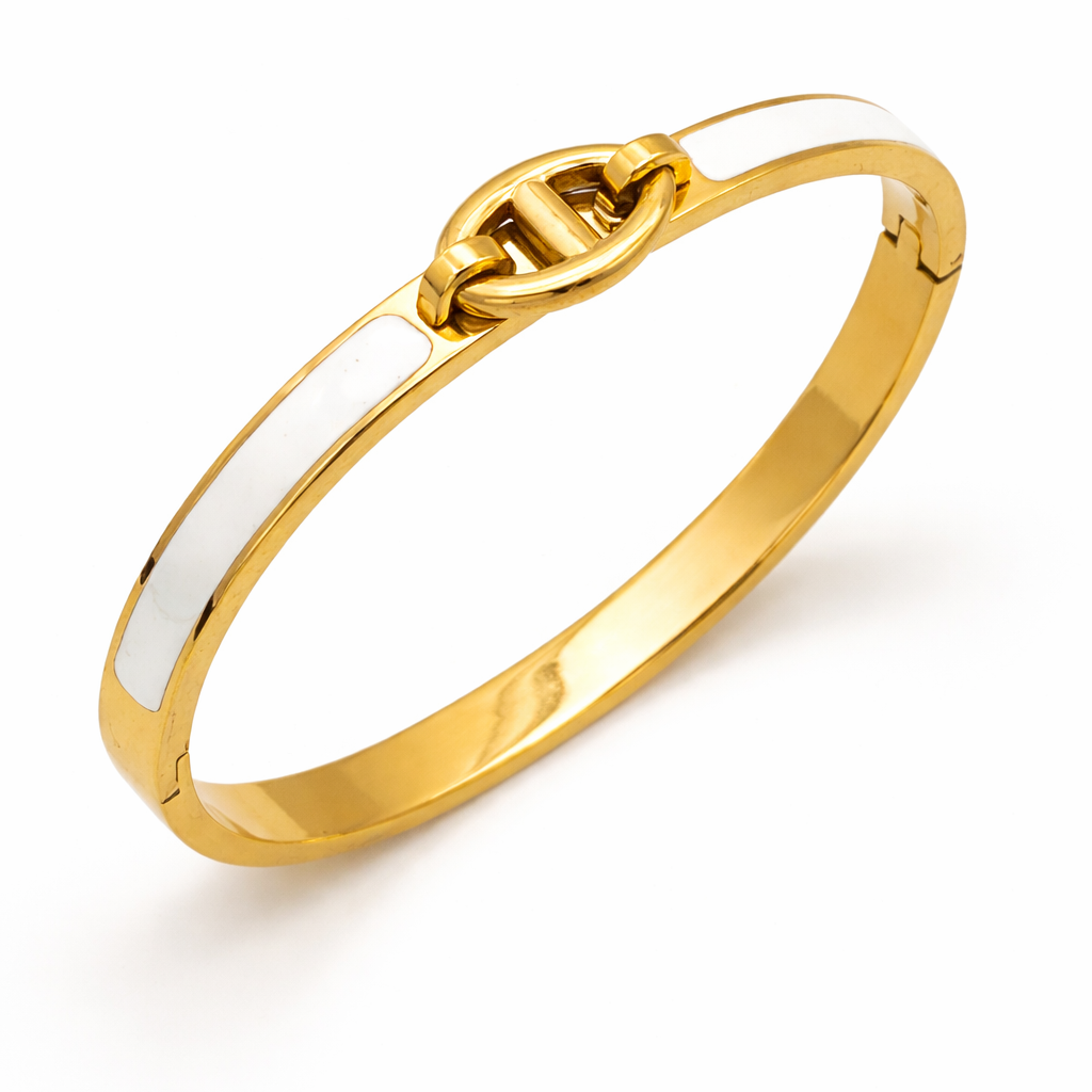 Gold & White Enamel Bangle