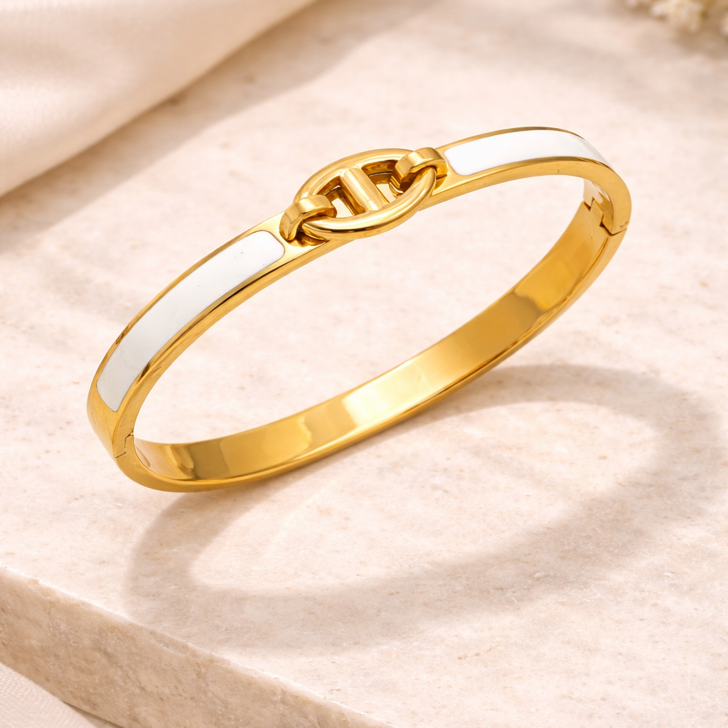 Gold & White Enamel Bangle