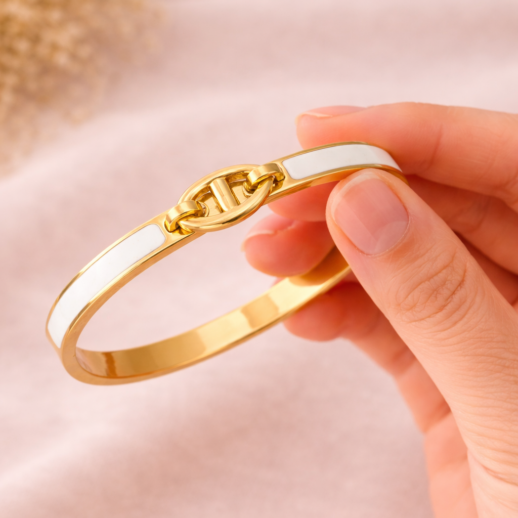 Gold & White Enamel Bangle