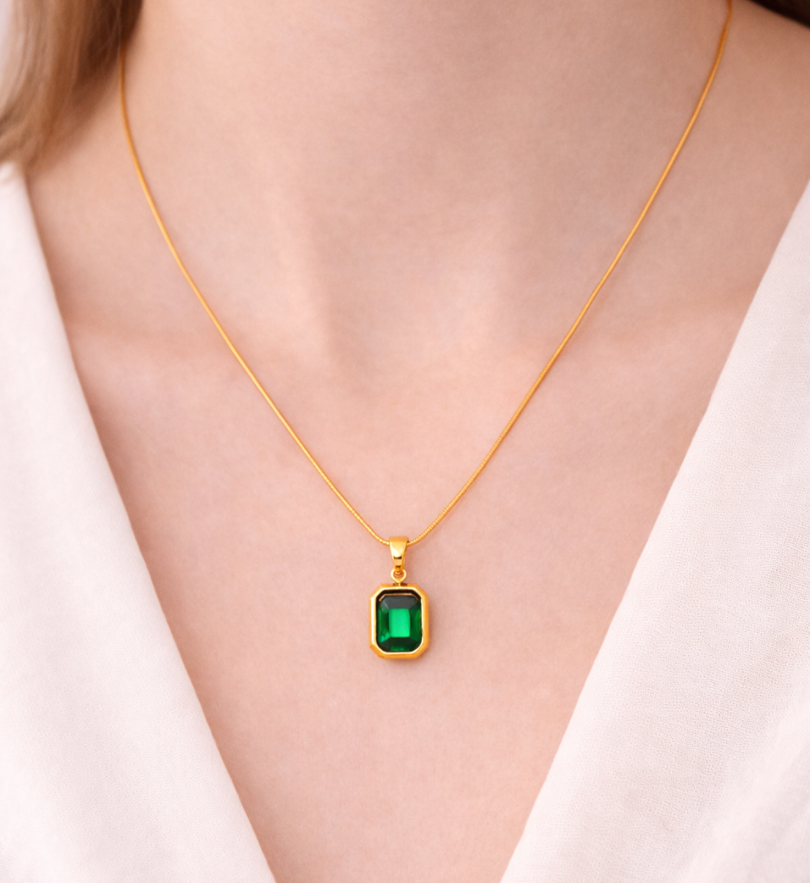 Emerald Cut Green Stone Pendant