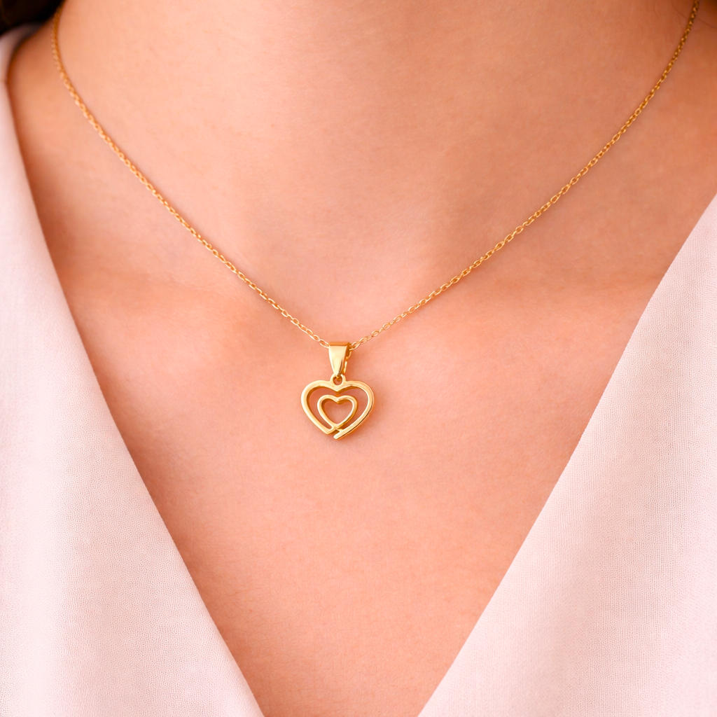 Gold Double Heart Outline Pendant