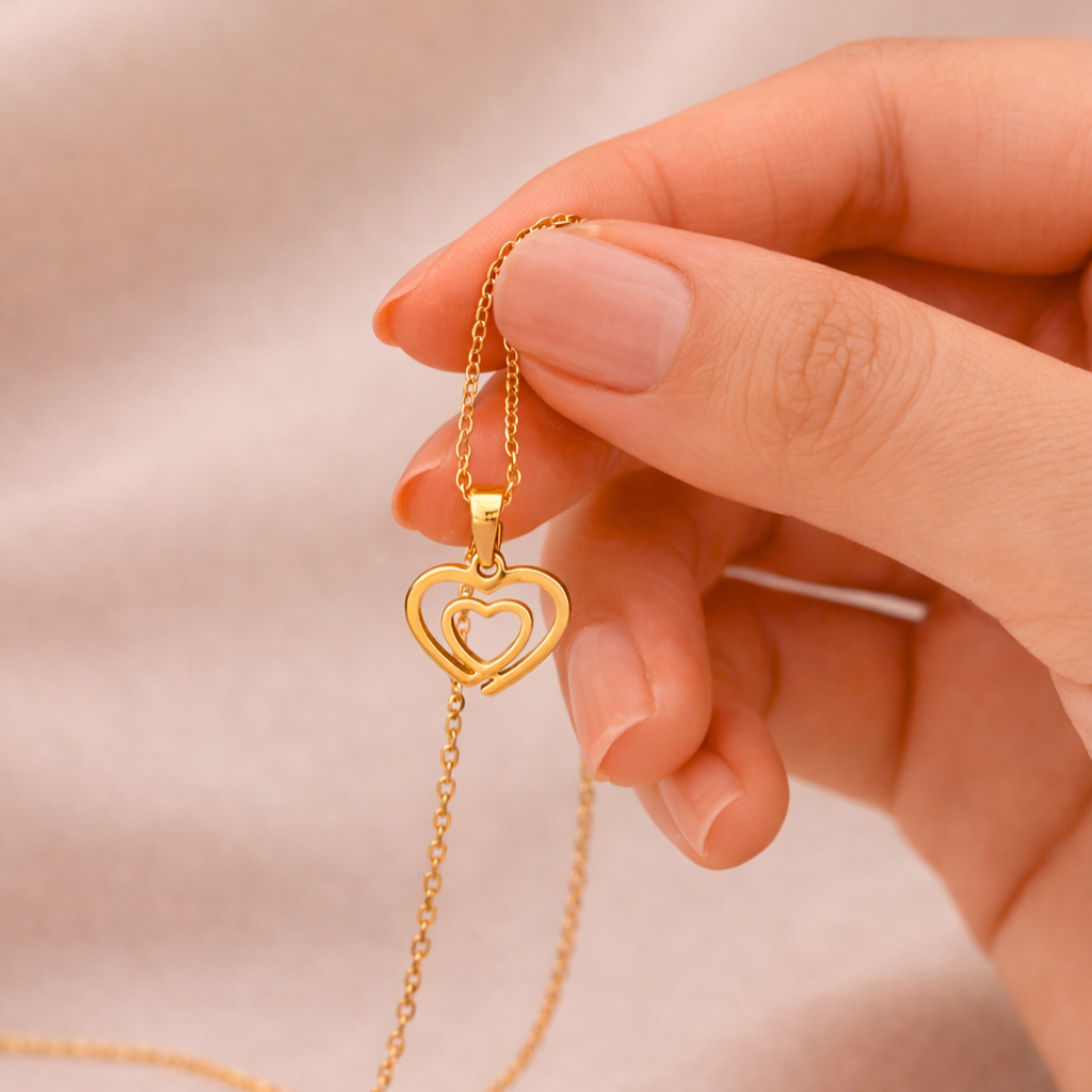 Gold Double Heart Outline Pendant