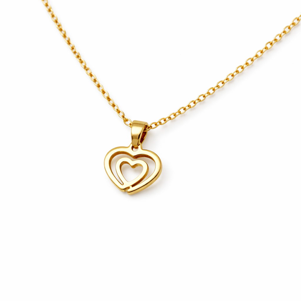 Gold Double Heart Outline Pendant
