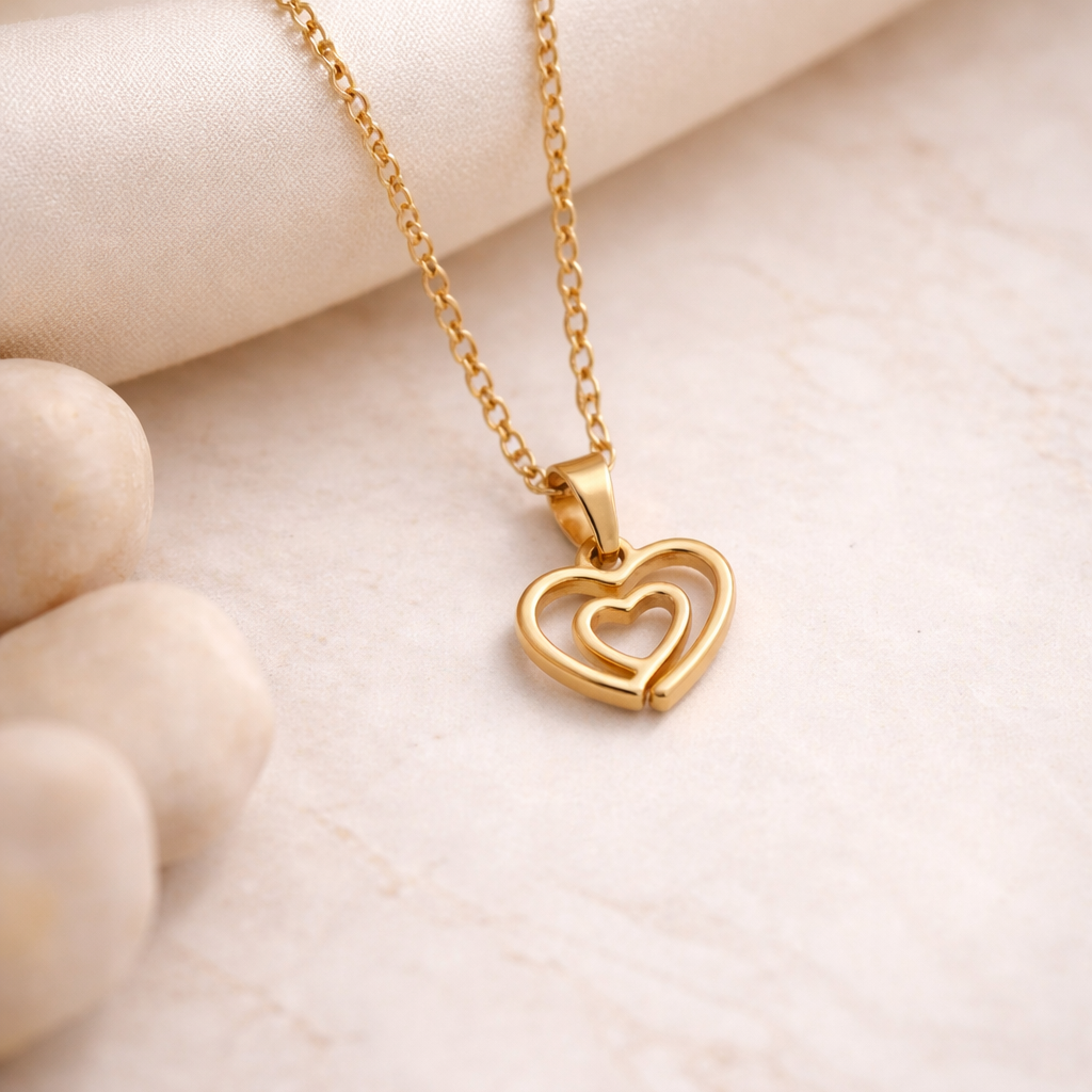 Gold Double Heart Outline Pendant