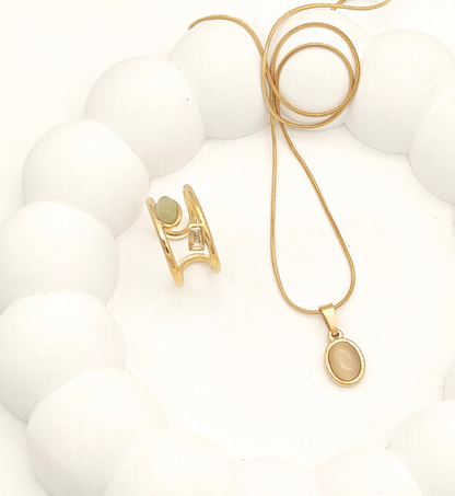 Beige Oval Stone Pendant
