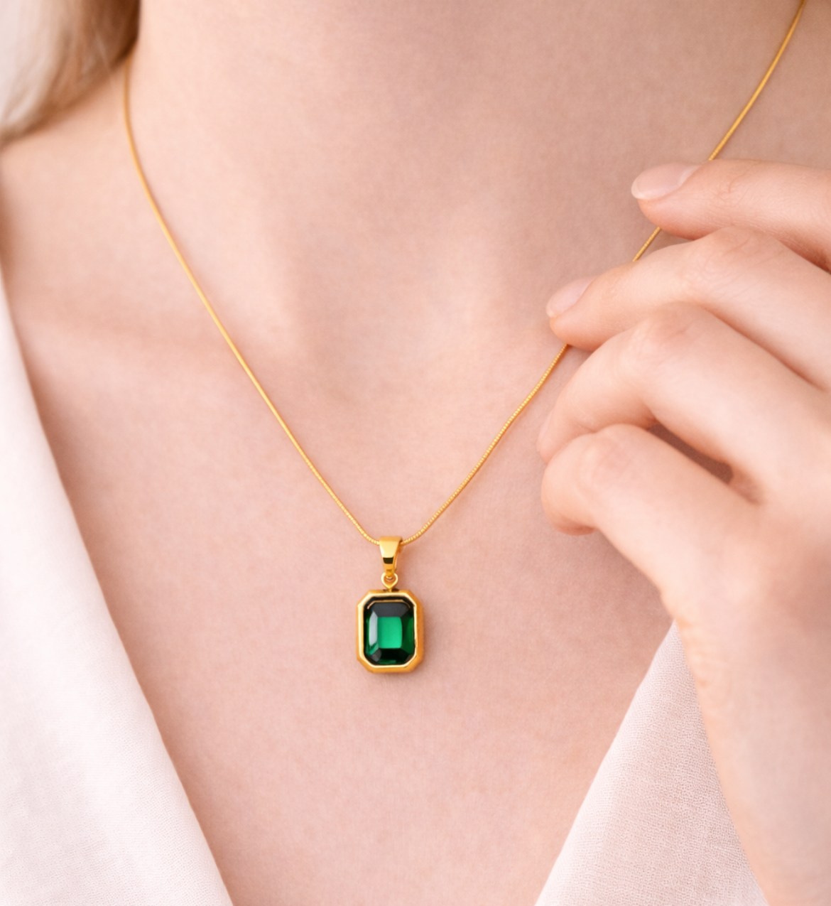 Emerald Cut Green Stone Pendant