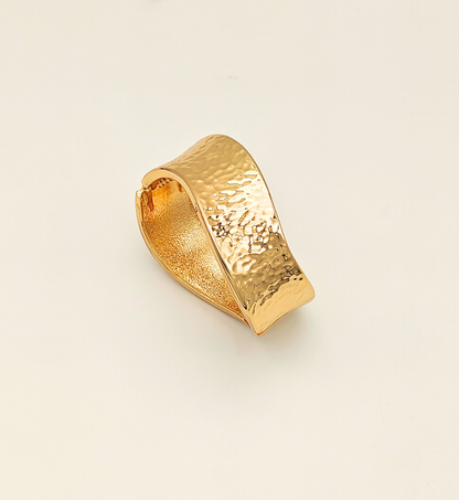 Curved Hammered Gold Bangle