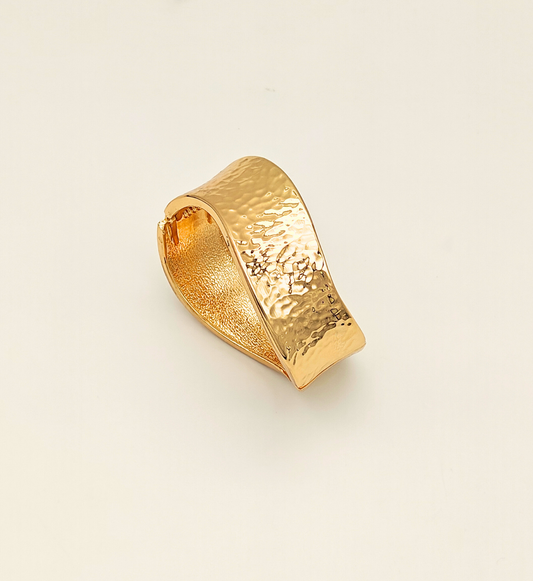 Curved Hammered Gold Bangle