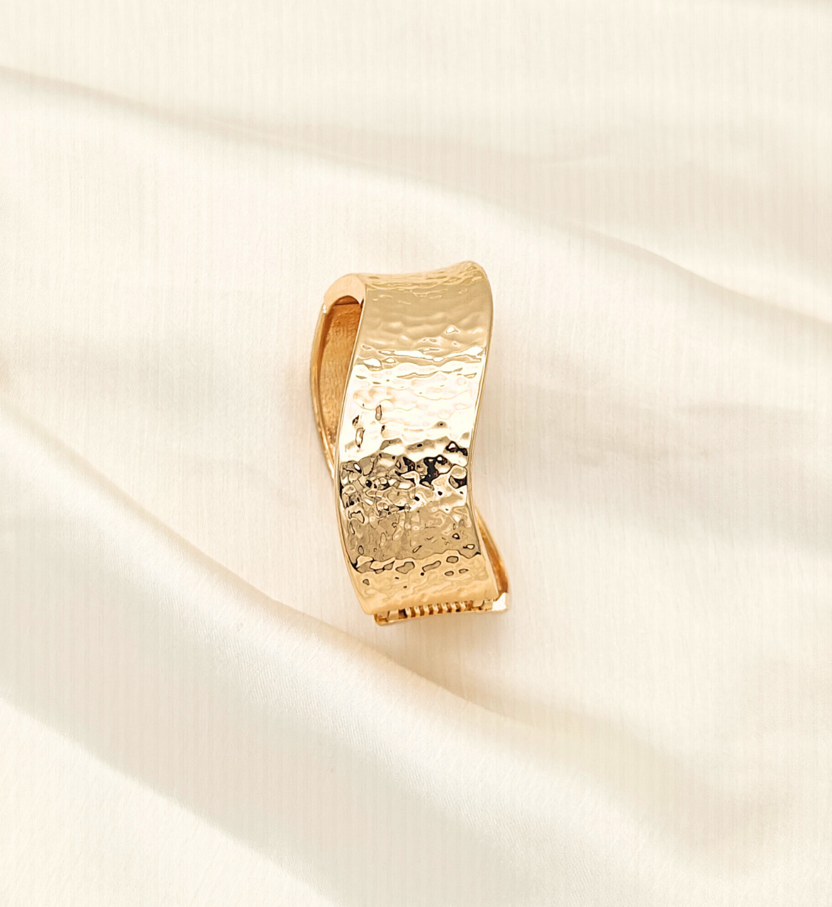 Curved Hammered Gold Bangle