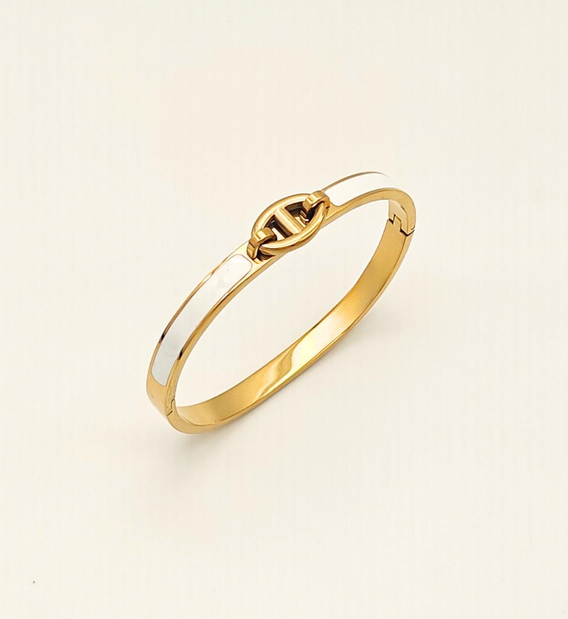 Gold & White Enamel Bangle