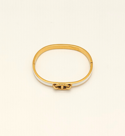 Gold & White Enamel Bangle