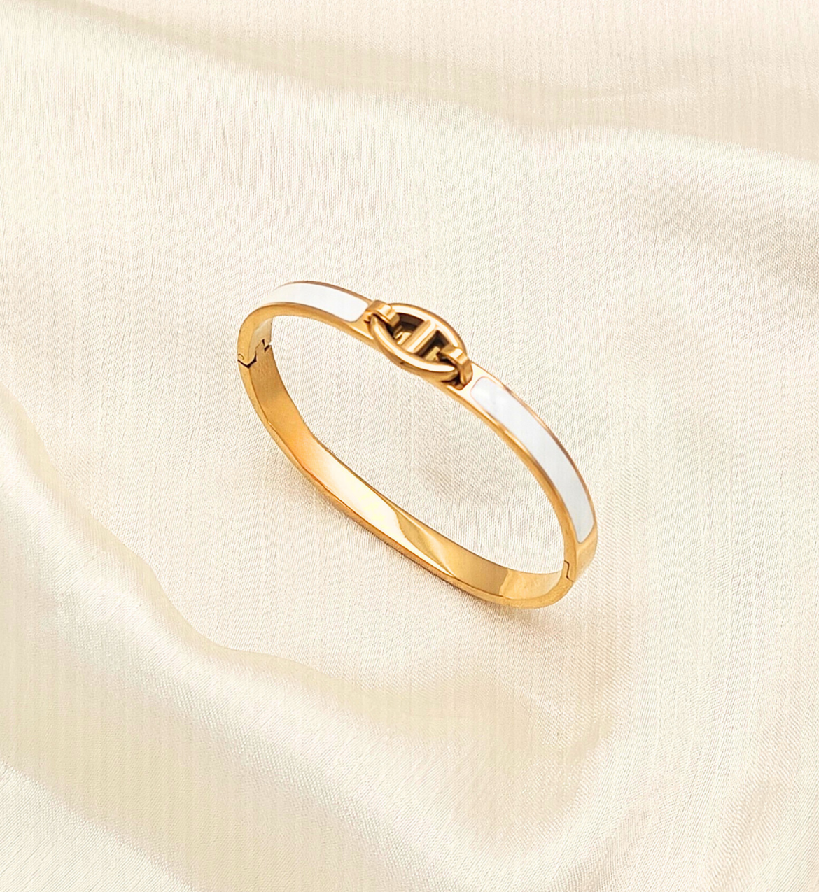 Gold & White Enamel Bangle