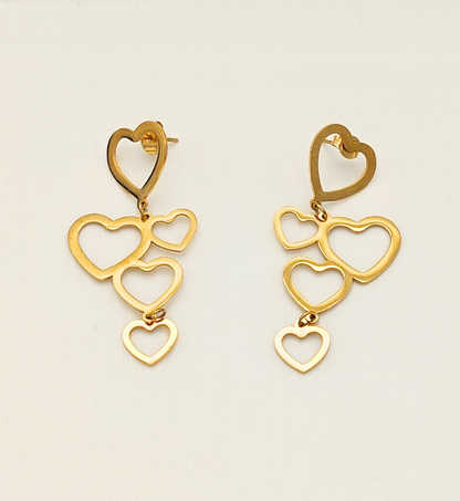 Cascading Hearts Gold Earrings