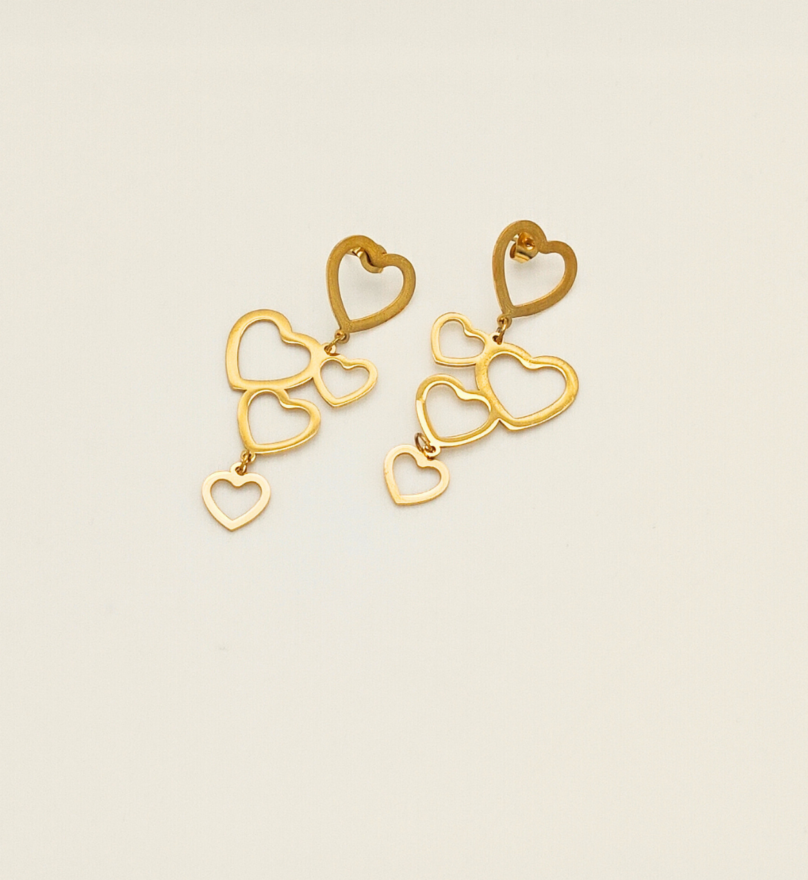 Cascading Hearts Gold Earrings