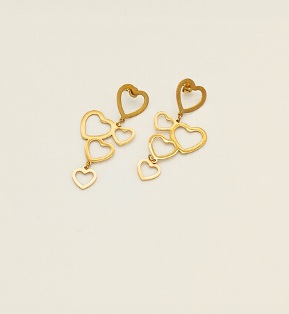 Cascading Hearts Gold Earrings