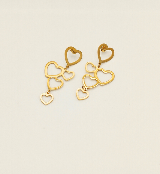 Cascading Hearts Gold Earrings