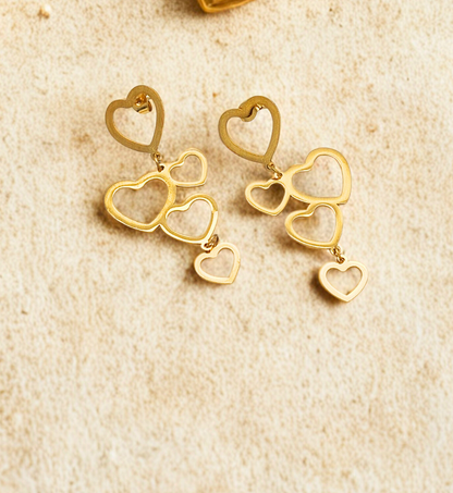 Cascading Hearts Gold Earrings