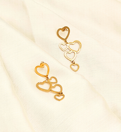 Cascading Hearts Gold Earrings