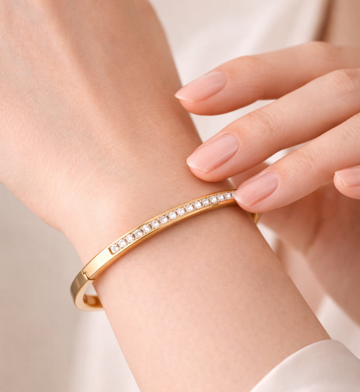 Classic Gold Bangle with Clear Stones