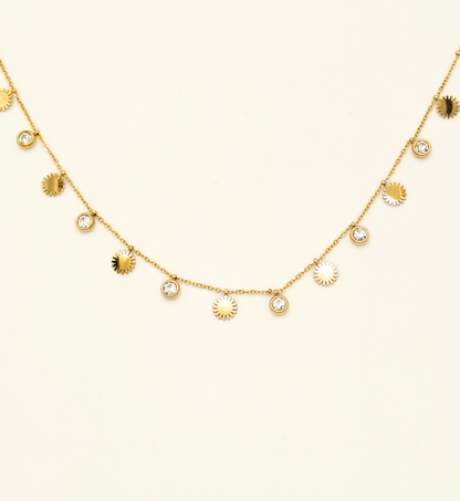 Sunburst Charm Gold Necklace