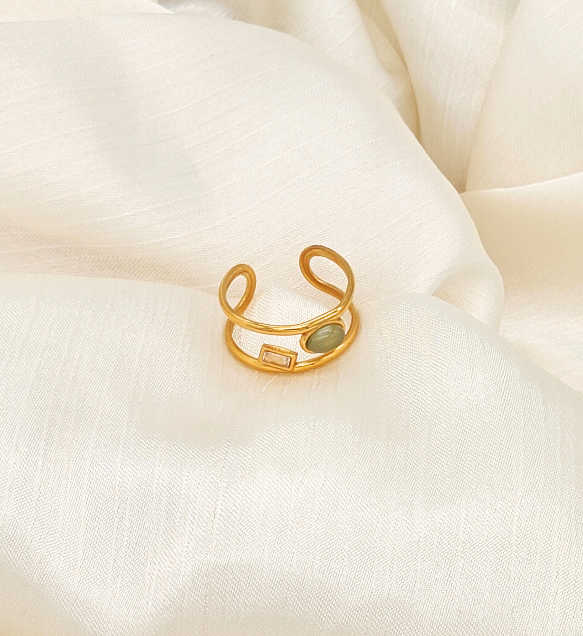 Gold Open Band Ring with Gemstone Accents