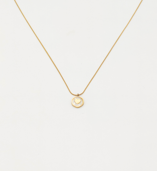 Gold Circle Heart Pendant Necklace
