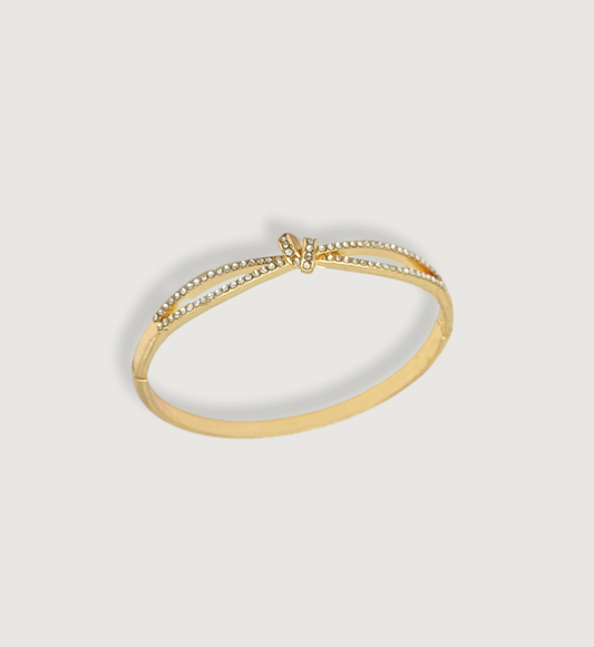 Gold Bow-Accented Bangle with Stones